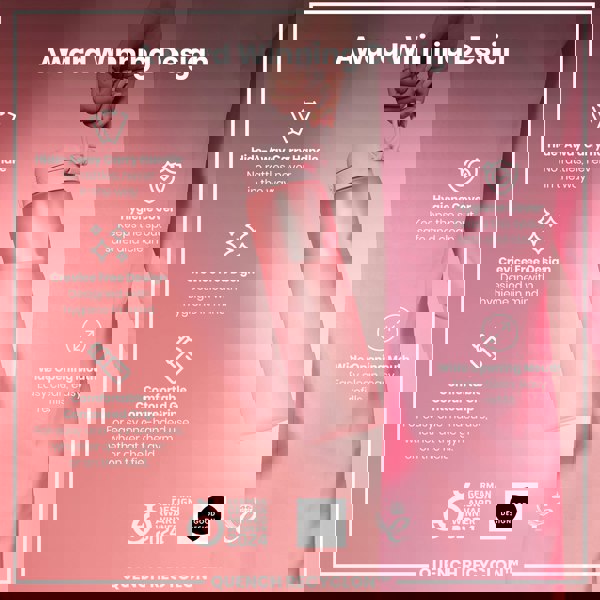 A pink water bottle is being held; its features are highlighted in text, including a hide-away handle, crevice-free design, contoured grip, hygiene cover, and wide mouth. The bottle is award-winning.