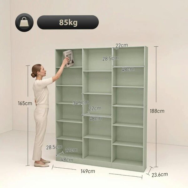 Bookcase with Open Storage, 6-Tier Bookshelf with Anti-Tipping Hardware, Light Green