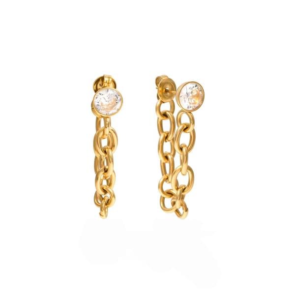 Luxe Tones Solenne 18ct Gold Plated Crystal Chain Drop Earrings