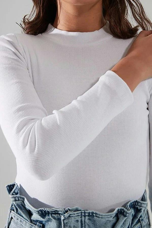 WOVCOR Stand Collar Ribbed Flexible Knit Bodysuit