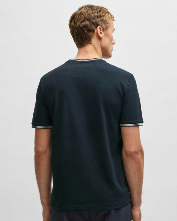 BOSS Green Taul Mens Stretch-Cotton T-Shirt with Stripes and Logo - Dark Blue 402