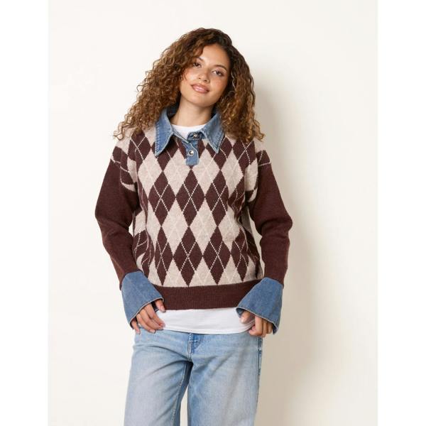 Blue Vanilla Argyle Knit Polo Jumper