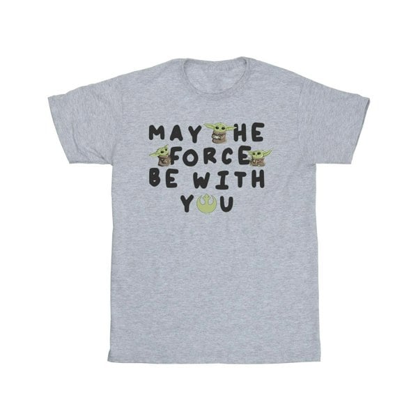 Star Wars Boys The Mandalorian Grogu May The Force Be With You T-Shirt - Sports Grey