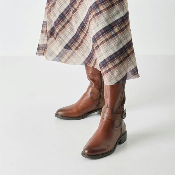 Tamaris Womens Cognac Brown Tan Leather Knee High Riding Boots