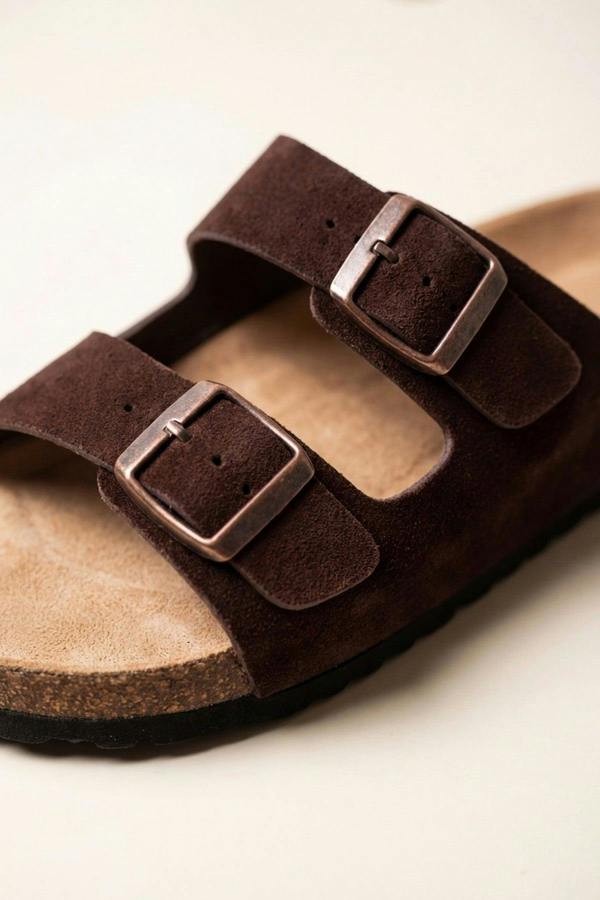 Harper Womens Double Buckle Cork Slide Sandals - BROWN