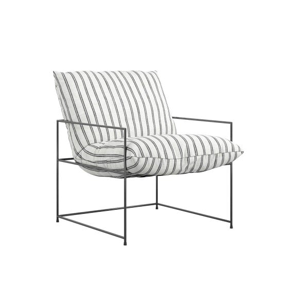 Wyld Haus Drogheda Stripe White Accent Chair Metal Frame