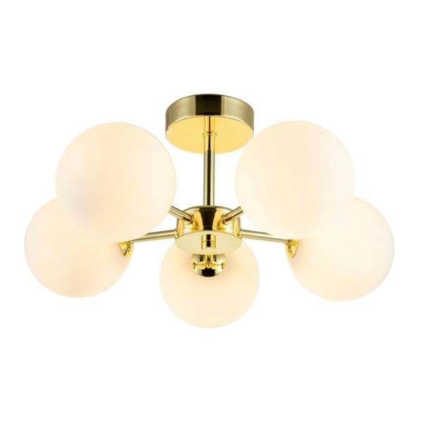 Chic Polished Gold 5-Arm Ceiling Light with White Globe Glass Shades Image 4