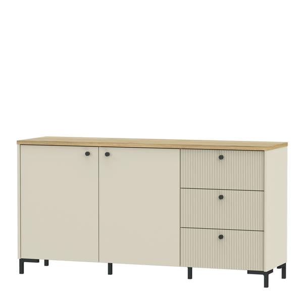 Furniture To Go Bixbite Wide Sideboard with Fluted Drawers & Cupboard in Mauvella Oak and Sand