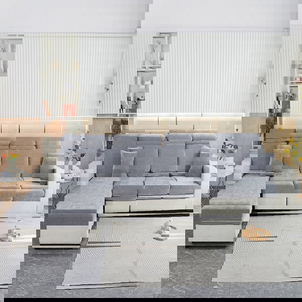 Anyhouz Anyseat Sofa Cover Pastel Blue L-Shape Polyester Chenille Thick Stretchable Cushion For Living Room Back Cushion