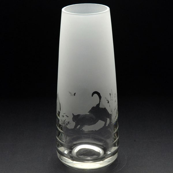 Glyptic Glass Art Cats Glass Bud Vase - Hand Etched/Engraved Gift