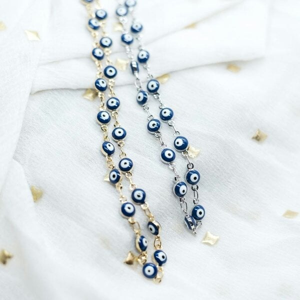 The Colourful Aura Evil Eye Blue Devil Eye Bead Minimalist Adjustable Turkish Boho Nazaria Necklace