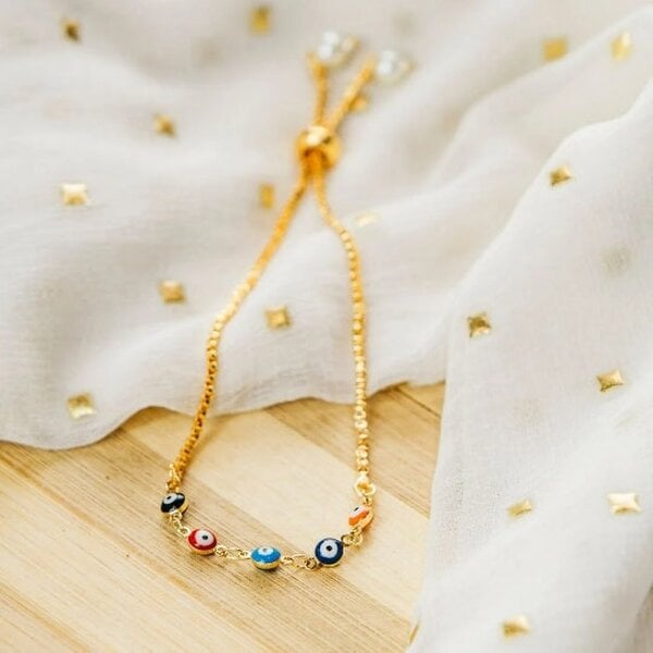 The Colourful Aura Multi-color Tiny Turkish Evil Eye Beaded Charm Adjustable Protection Bracelet