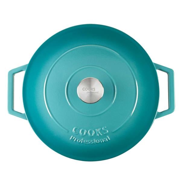 Cooks Professional Set of 3 Cast Iron Casserole | 20cm, 26cm and 28cm | Teal