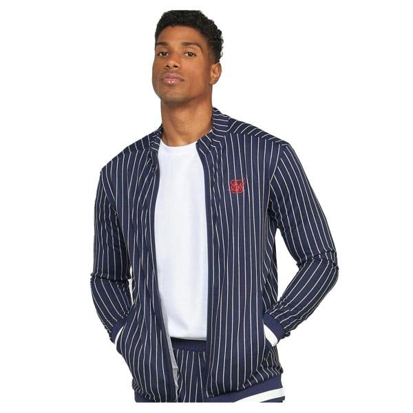 SikSilk Mens Mock Neck Raglan Long-Sleeved Athletic Track Top - Navy - 