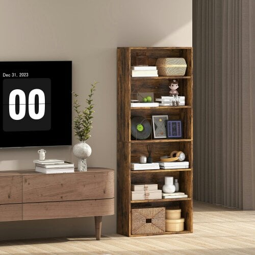 Wyld Haus Loama Wooden Rustic Brown 6 Tier Storage Bookcase