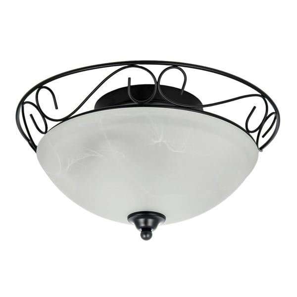 Traditional Matte Black Flush Ceiling Light with Alabaster Glass Image 1