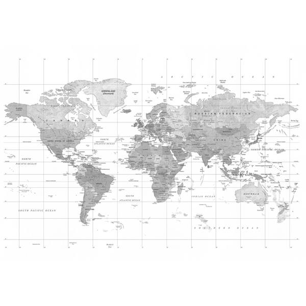 Grandeco World Map 7 panel Textured Mural, 3.71 x 2.8m, White