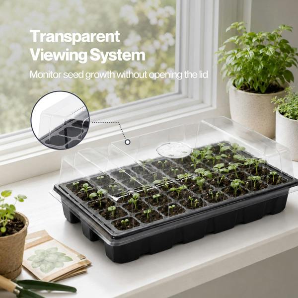 TOQUE Seed Trays 5Pc Clear View With Lids 40 Cell Propagators For Plants Black