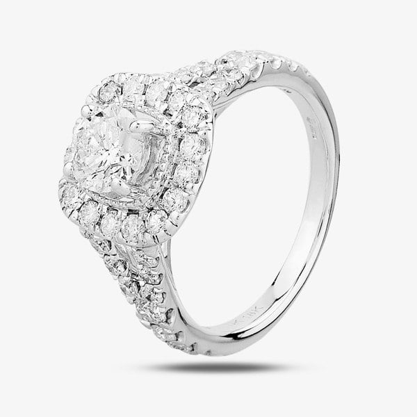 T. H. Baker 18ct White Gold 1.50ct Certificated Diamond Split Shouldered Square Halo Ring TH011625112150