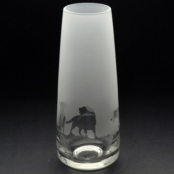 Glyptic Glass Art Labrador Dog Glass Bud Vase - Hand Etched/Engraved Gift