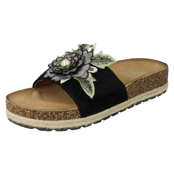 Spot On Ladies Spot On Flower Trim Mules
