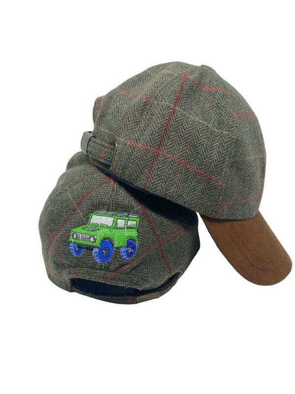 Green Tweed Baseball Cap with Land Rover Embroidery with a stiff peak