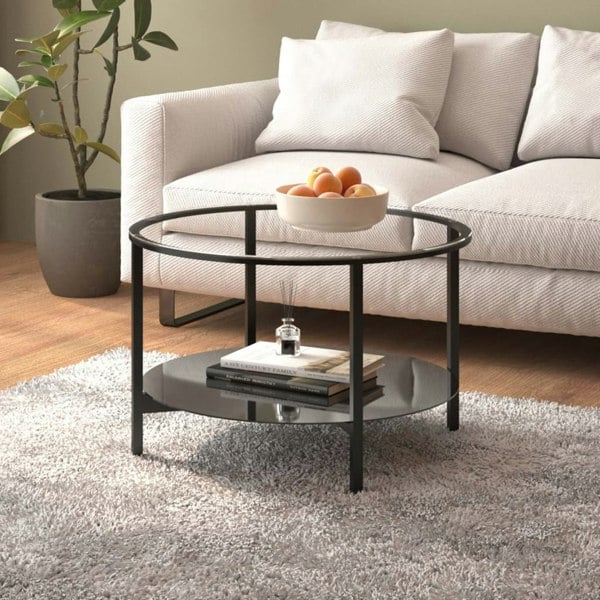 Berkfield Tea Table Black and Transparent 70 cm Tempered Glass