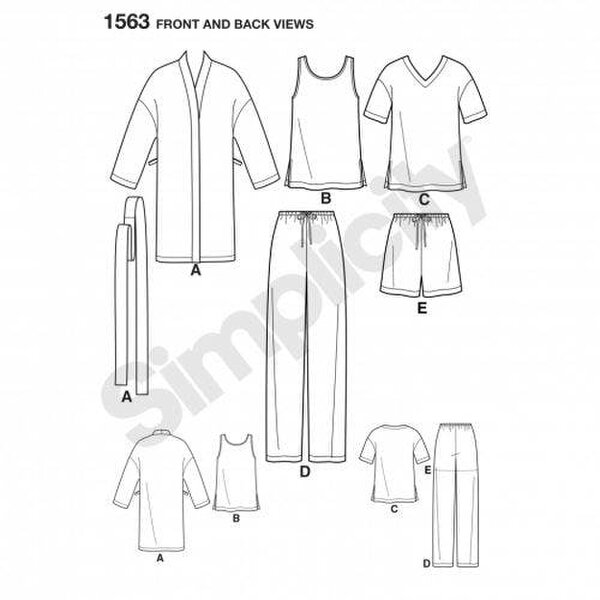 Simplicity Sewing Pattern 1563, Robes, Trousers, Pyjamas, Shorts, Tops for Men, Teenagers, Women, XS-S-M-L-XL - Easy