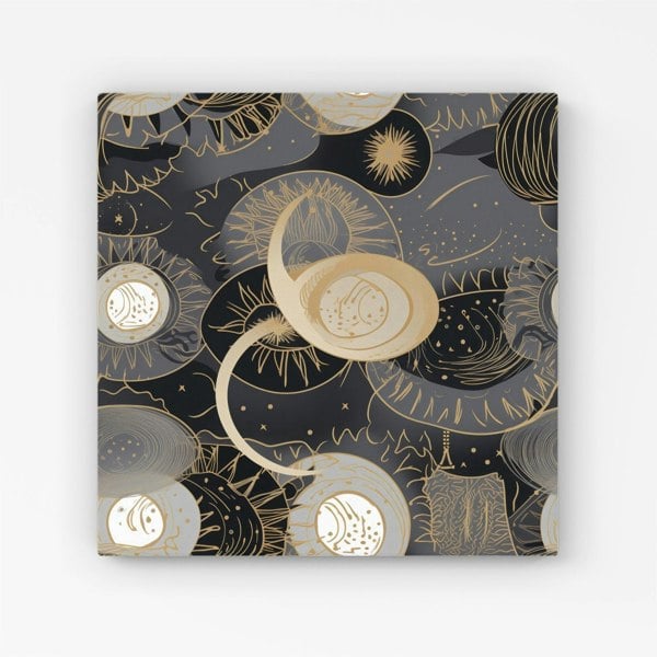 Warren Reed Abstract Silver Gold Sun and Moon Canvas