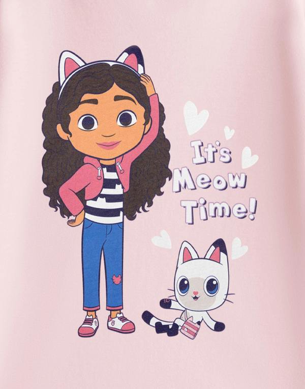 Vanilla Underground Gabby's Dollhouse Girls Pink Its Meow Time Short Sleeved T-Shirt