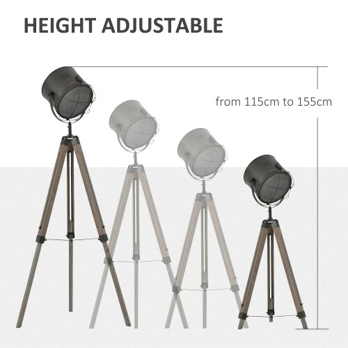 Wyld Haus Lesado Zine Wood And Metal Grey Adjustable Tripod Floor Lamp With Spotlight Head