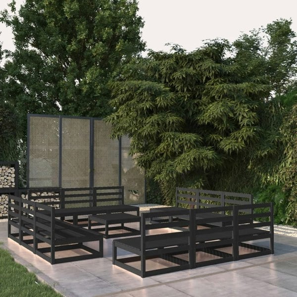 Berkfield 13 Piece Garden Lounge Set Black Solid Pinewood