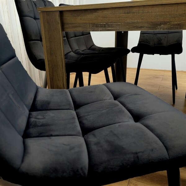 Kosy Koala Modern Rustic Effect Dining Table Set with 4 Black Velvet Chairs and Bench - Kitchen Dining Furniture