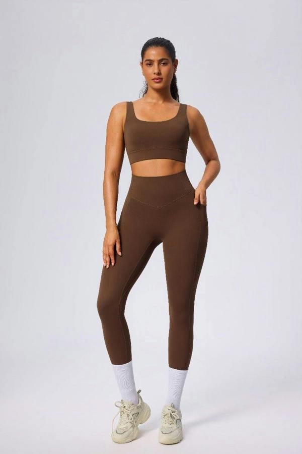 Anniou High Rise Yoga Leggings - Brown