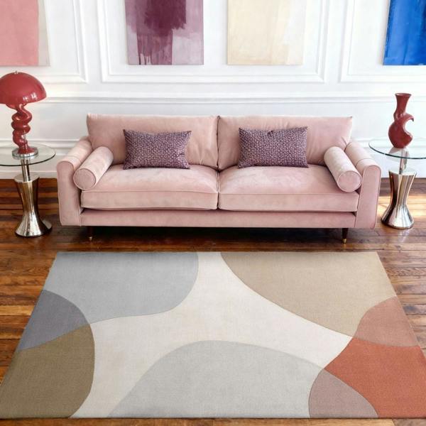 Wool Rug Clarissa Blue Multicolor, High-Low design, underfloor heating, easy to clean.