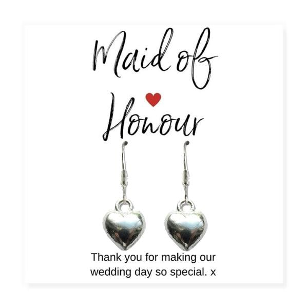 Aye Do Gifts Maid of Honour Heart Earrings & Thank You Gift Card