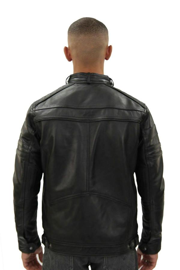 Infinity Leather Men's Vintage Black Leather Biker Jacket-Naples