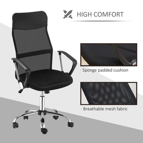 Black mesh office chair with sponge-padded cushion and breathable back