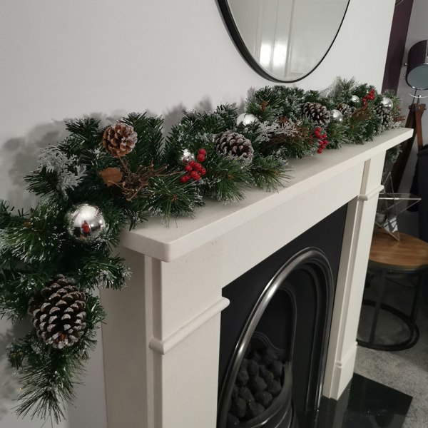 Samuel Alexander Premier 180cm (6ft) Festive Silver Dressed Christmas Garland With Berries Pinecones And Silver Baubles