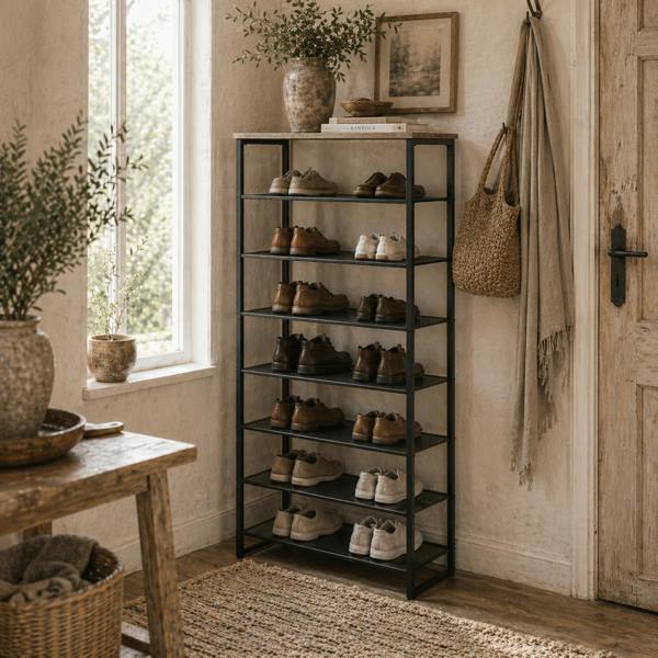 Wyld Haus Malo Metal Grey 8 Tier Shoe Rack With Mesh Shelves For 21 To 24 Pairs