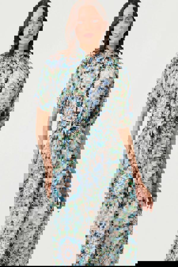 Green | Abstract Tie Waist 1/2 Sleeve Midi Dress