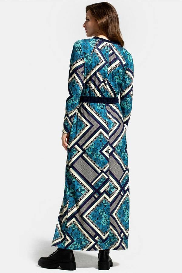 HotSquash Long Sleeve Maxi Dress with Neck Tie