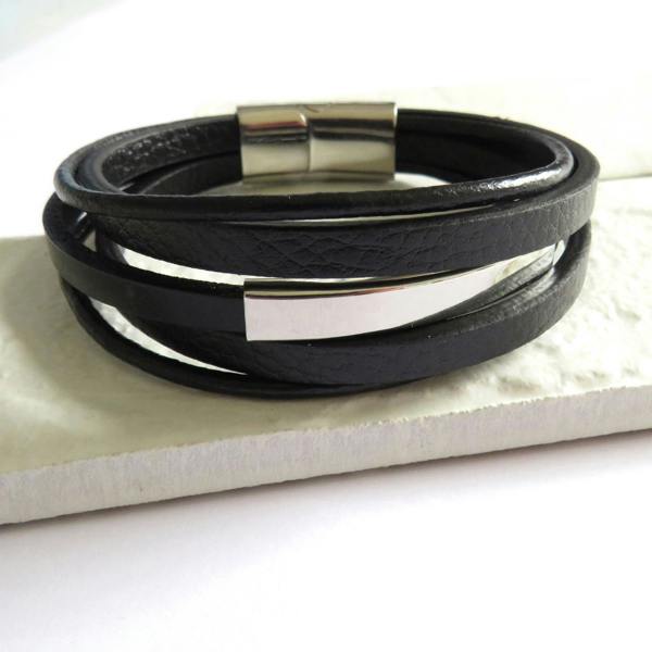 Aye Do Gifts Men's Black Leather Bar Bracelet