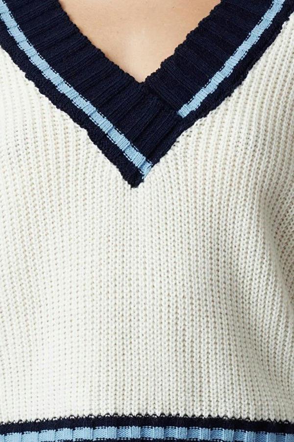 WOVCOR Crop Color Block Knit Sweater