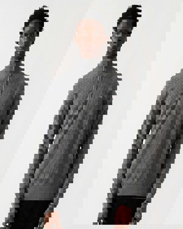 GANT Mens Micro Texture Half Zip Jumper - 92 Dark Grey Melange