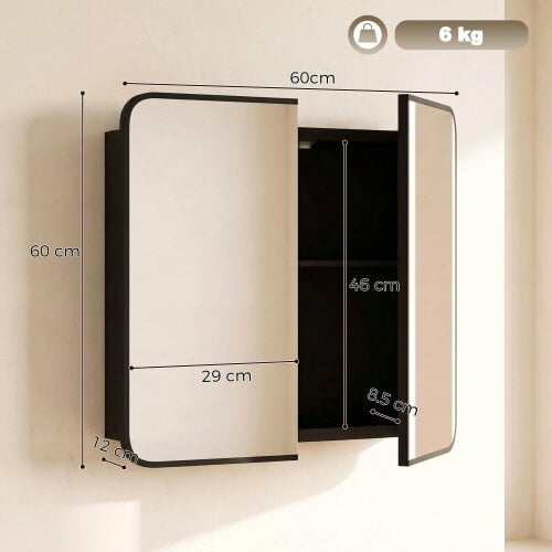 HOMCOM Bathroom Medicine Mirror Cabinet, Bathroom Wall Cabinet, Black