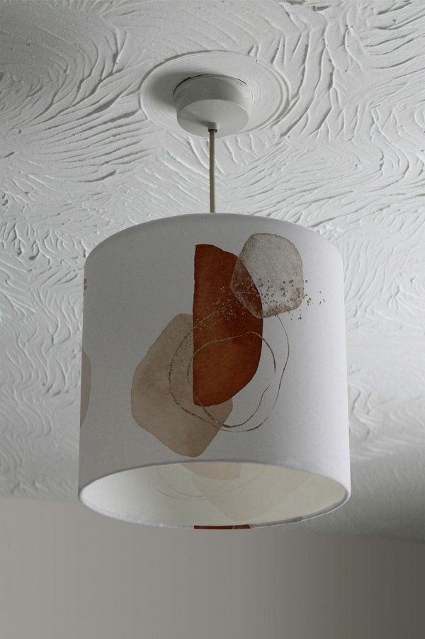 Benjamin Tate Design Terracotta, orange, blush, pink, ivory, beige watercolor Illustration and gold elements (Ceiling & Lamp Shade)