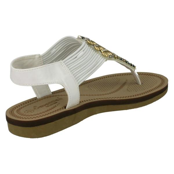 Savannah Ladies Savannah Low Wedge Beaded Toepost Sandals