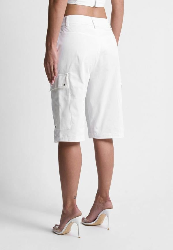Mixed Fabric Cargo Shorts - White
