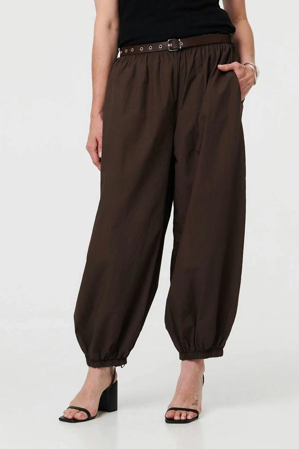 Brown | Belted Relaxed Wide Leg Barrel Trousers